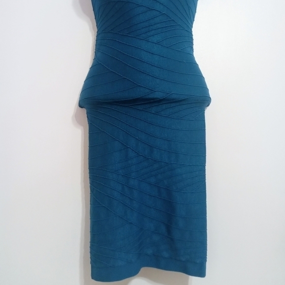 Bebe One Shoulder Bodycon Dress Aqua Knit Small - Picture 5 of 11